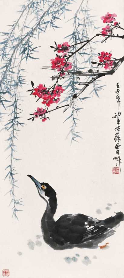 蒋凤白 壬子（1972年作） 花鸟 立轴
